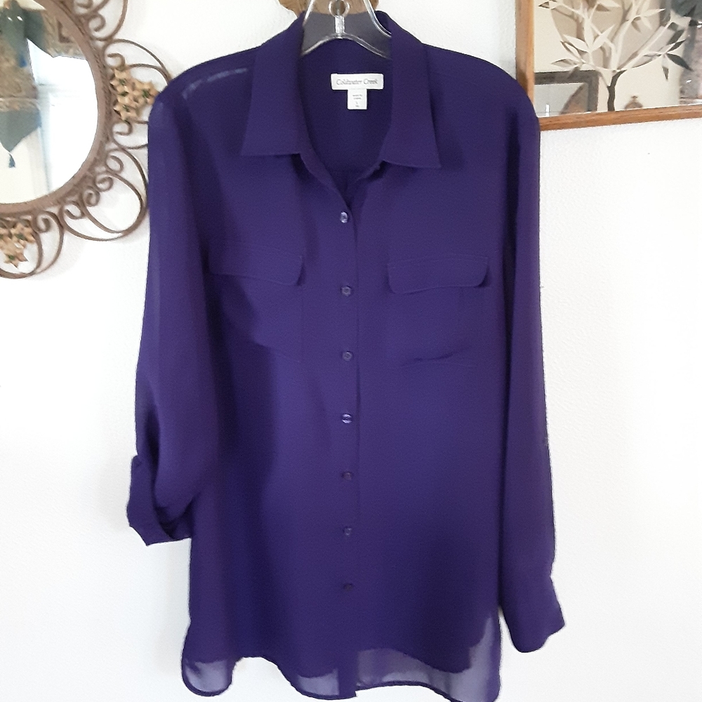 COLDWATER CREEK SEMI SHEER PURPLE TUNIC, L 14